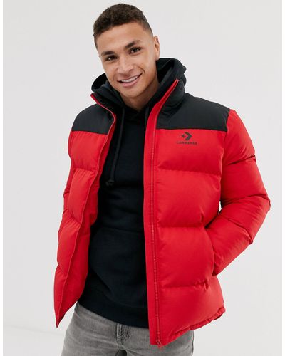 Converse Canvas Logo Puffer Jacket in Red for Men - Lyst