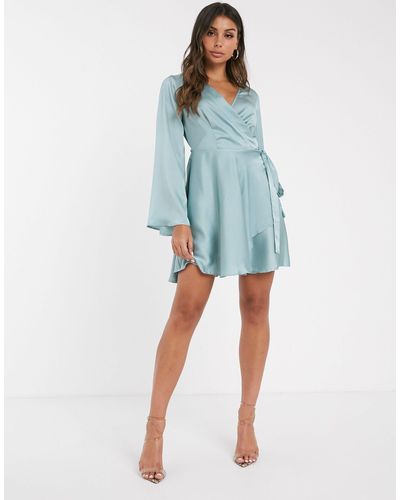 Missguided Satin Wrap Skater Dress With ...