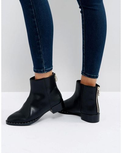 Pull&Bear Denim Zip Detail Ankle Boot in Black | Lyst