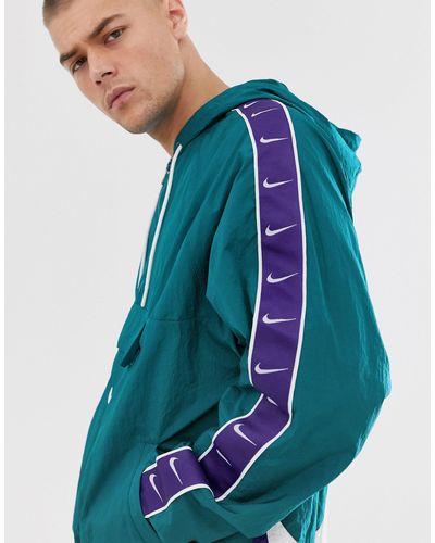 Nike Synthetic Logo Taping Overhead Jacket in Green for Men - Lyst