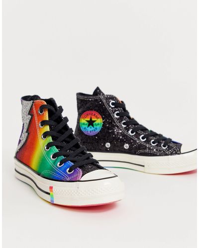 Converse Rubber Pride Chuck '70 Hi Rainbow Black Glitter Trainers - Lyst