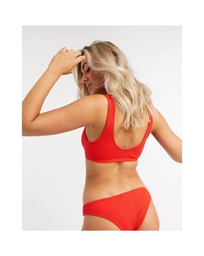 TOPSHOP Synthetic Cut Out Bikini Crop Top in Red - Lyst