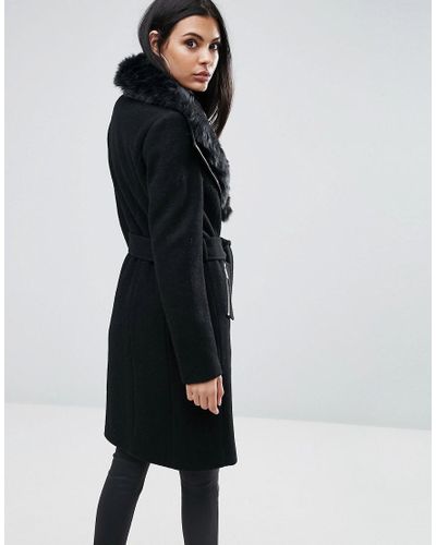 black wool tie coat