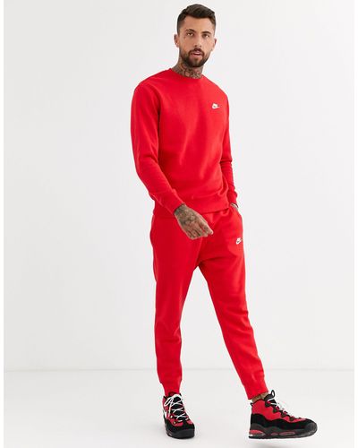 Nike Cotton Club Crew Neck Sweat in Red for Men - Lyst