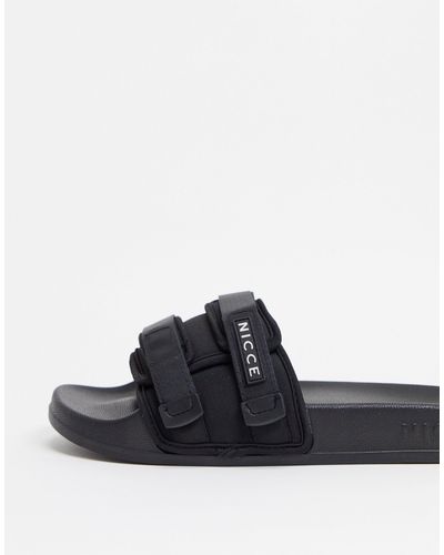 Nicce London Velcro - Slippers Met Bandje En Logo in het Zwart voor heren -  Lyst