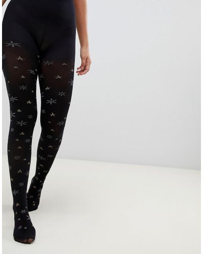 Pretty Polly Christmas Snowflake Tights in Black - Lyst