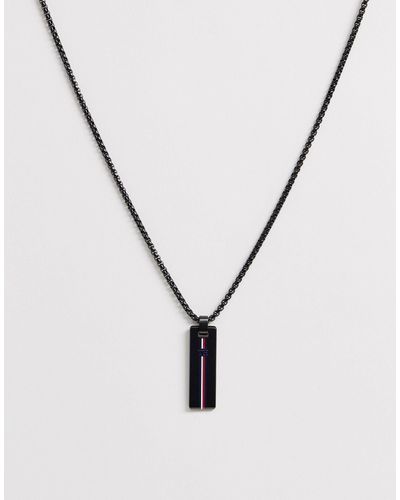 Tommy Hilfiger Neck Chain With Branded Pendant in Black for Men - Lyst