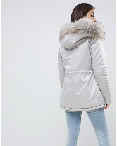 lipsy reversible faux fur puffer jacket with hood in black