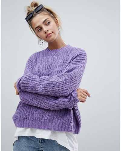 Bershka Denim Loose Fit Jersey Knitted Sweater in Purple - Lyst