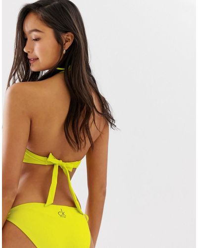 Calvin Klein Mix And Match Tie Back Bandeau Bikini Top in Yellow - Lyst