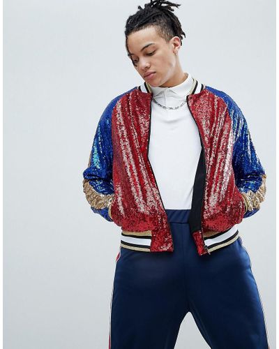 red sequin bomber jacket