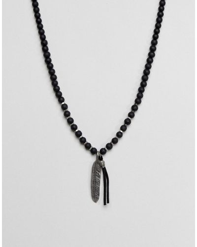 Collier de perles avec plume ASOS pour homme en coloris Noir - Lyst