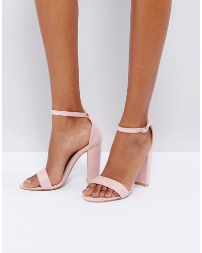 Glamorous Blush Barely There Block Heeled Sandals in Pink - Lyst