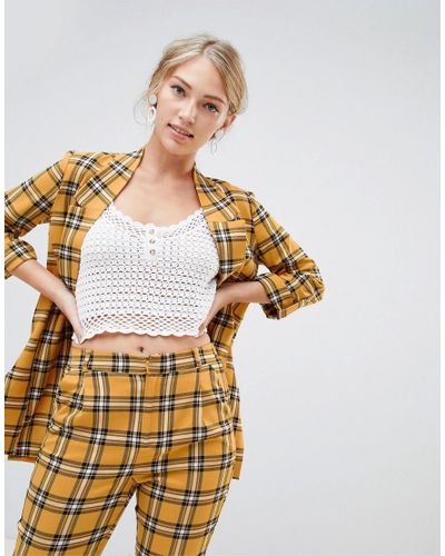 Americana larga en amarillo con diseo de cuadros escoceses de Stradivarius  de Denim de color Amarillo | Lyst