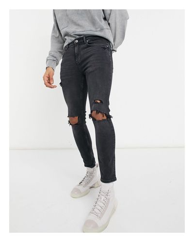 Pull\u0026Bear Denim Super Skinny Jeans With Rips in Black for Men | Lyst Canada