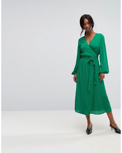 Gestuz Synthetic Wrap Dress With Tie Waist in Green | Lyst Australia