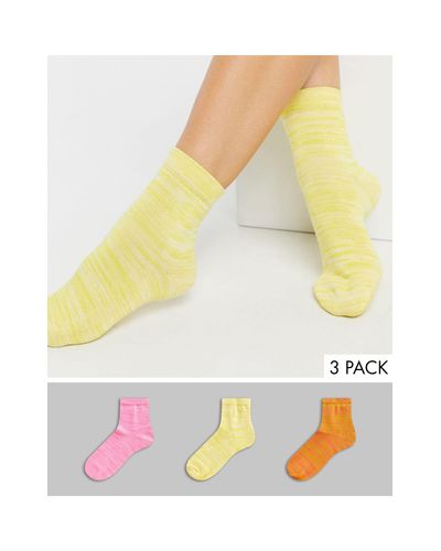 ASOS Cotton 3 Pack Of Marl Ankle Socks in Yellow - Lyst