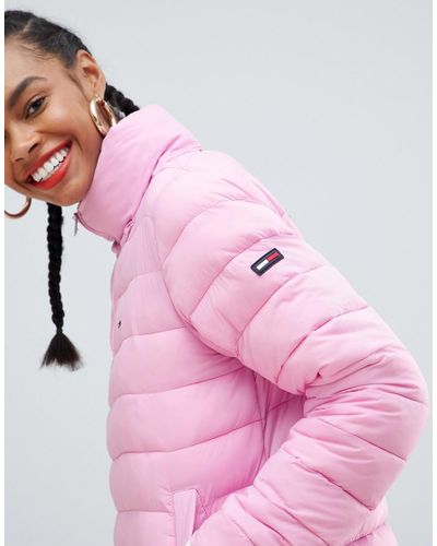 Tommy Hilfiger Denim Quilted Over The Head Padded Jacket in Pink - Lyst