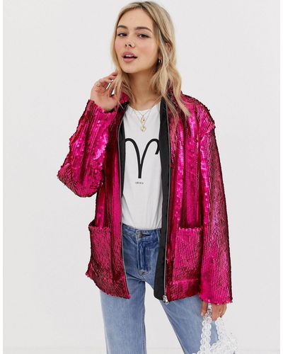 ASOS Silk Sequin Jacket in Pink - Lyst
