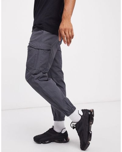 Pull&Bear Denim Ripstop Cargo Trousers in Gray for Men - Lyst