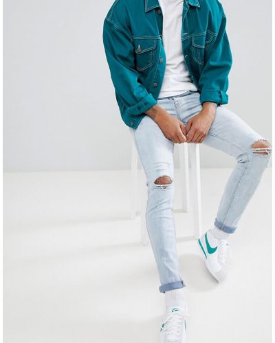 Sixth June Skinny Fit Ripped Jeans In Light Blue For Men Lyst Sixth June Skinny Fit Ripped Jeans In Light Blue For Men Lyst