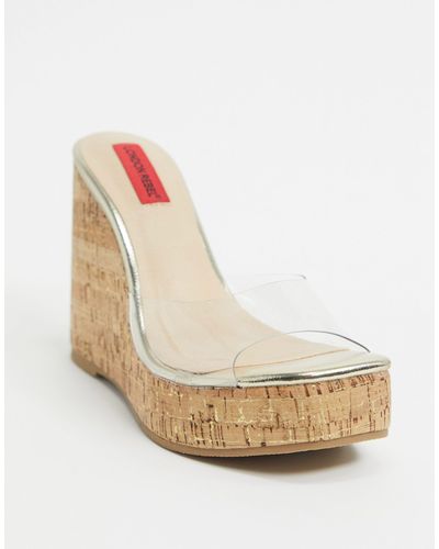cork wedges clear strap