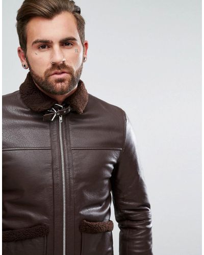 borg lined leather jacket mens