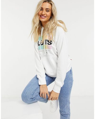 Felpa con cappuccio con logo frontale arcobaleno colore bianco di Levi's in  Bianco | Lyst