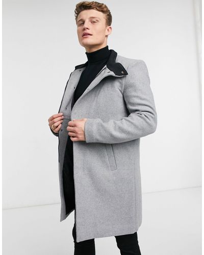 Only & Sons Synthetic Overcoat With Funnel Neck in Grey (Gray) for Men -  Lyst
