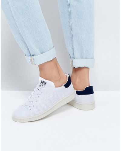 adidas Originals Primeknit White And Navy Stan Smith Trainers - Lyst