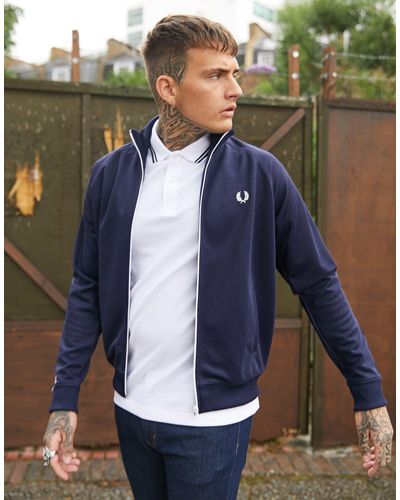 Fred Perry Cotton Side Taped Track Jacket in Navy (Blue) for Men - Lyst