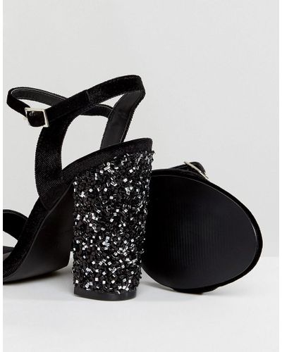 black sparkly block heels