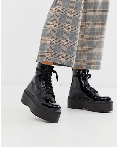 asos design alton leather lace up boots in black