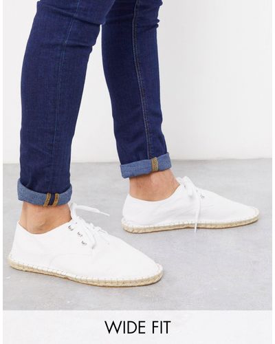 ASOS Wide Fit Lace Up Espadrilles in White for Men - Lyst