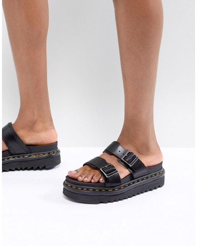 Dr. Martens Leather Myles Two Strap Flat Sandals in Black - Lyst