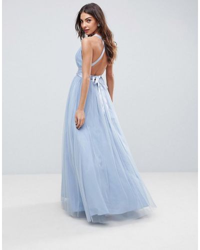 Vestito lungo da cerimonia in tulle con nastri di ASOS in Blu | Lyst