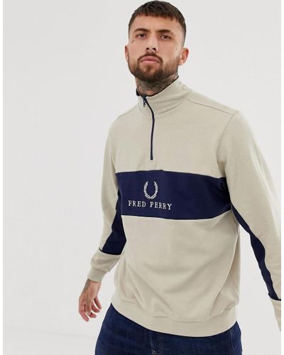 Chaqueta de punto sin cierres con media cremallera en tono piedra Sports  Authentic de Fred Perry de hombre de color Azul | Lyst