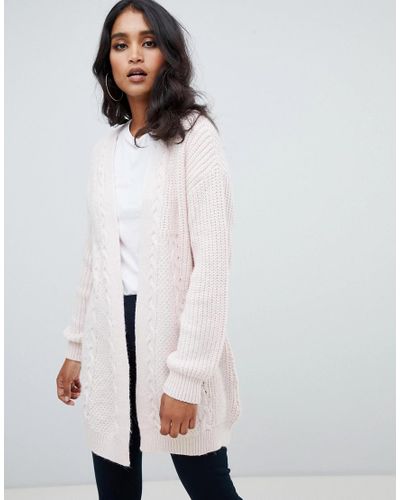 Lipsy Synthetic Cable Knit Cardigan in Pink - Lyst