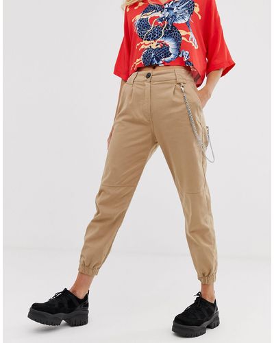 Pantaloni cargo beige con catenaBershka in Denim di colore Neutro | Lyst