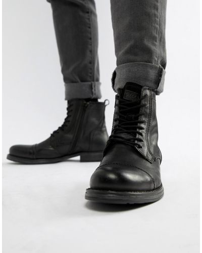 Ideelt Symphony Vant til Jack & Jones Leather Boot With Side Zip in Black for Men - Lyst