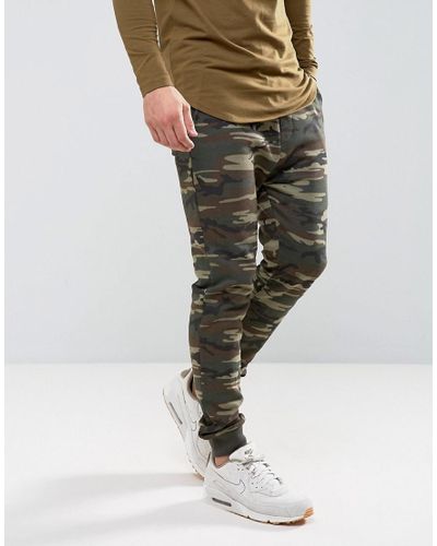 ASOS Cotton Super Skinny Camo Joggers in Green for Men - Lyst
