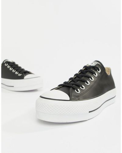 Converse Chuck Taylor All Star Leather Platform Low Trainers in Black | Lyst