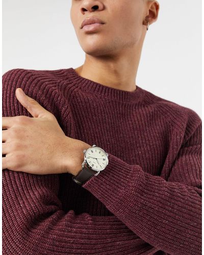 Fossil Copeland Brown Leather Watch Fs5663 for Men - Lyst