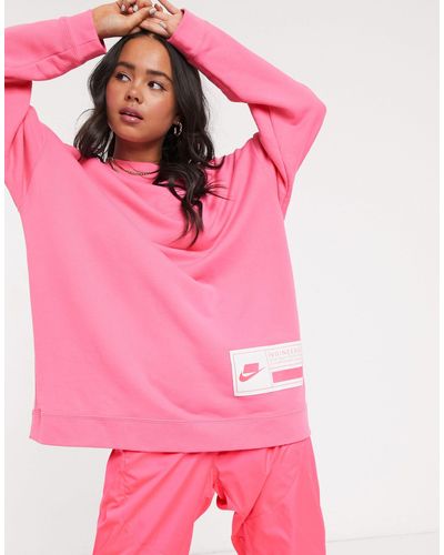 Nike Cotton Super Oversized Pink Sweatshirt - Lyst