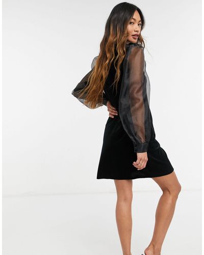 Organza sleeve velvet mini dress Outlet