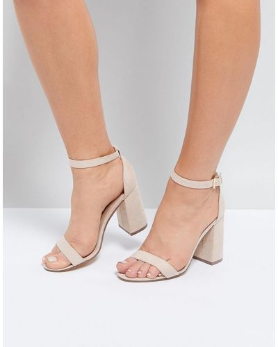tan barely there block heels