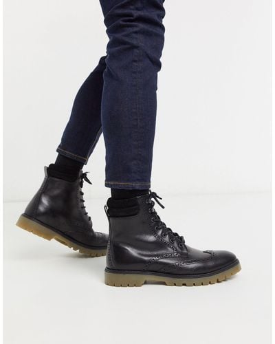 asos design mottle leather flat brogues in black