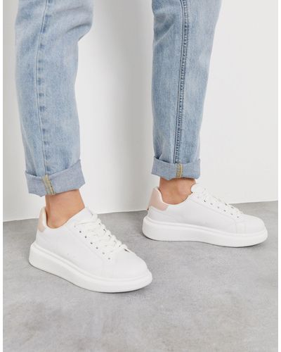 Pull&Bear Flatform Trainers With Nude Back Tab in White - Lyst
