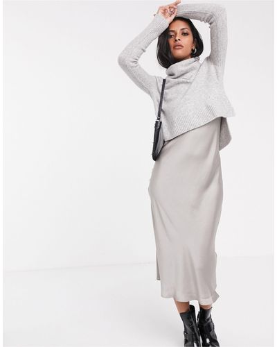 Tierny - Vestito sottoveste midi con maglione con collo alto  rimovibileAllSaints in Pelle di colore Grigio | Lyst