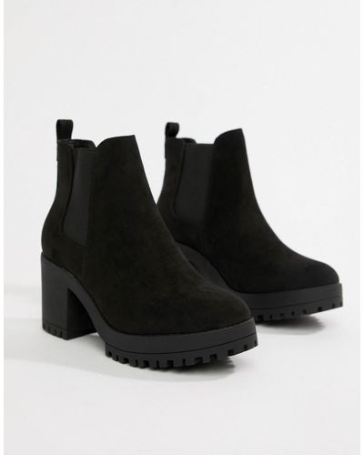 Truffle Collection Suede Wide Fit Chunky Heeled Chelsea Boots in Black -  Lyst